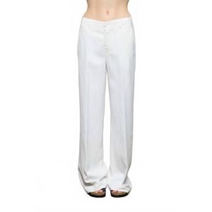 NEW EUROPEAN CULTURE shiny viscose linen wide leg pants in lily white